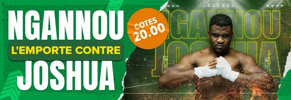 Bannière Premier Bet avec le combattant Francis Ngannou en tenue de sport