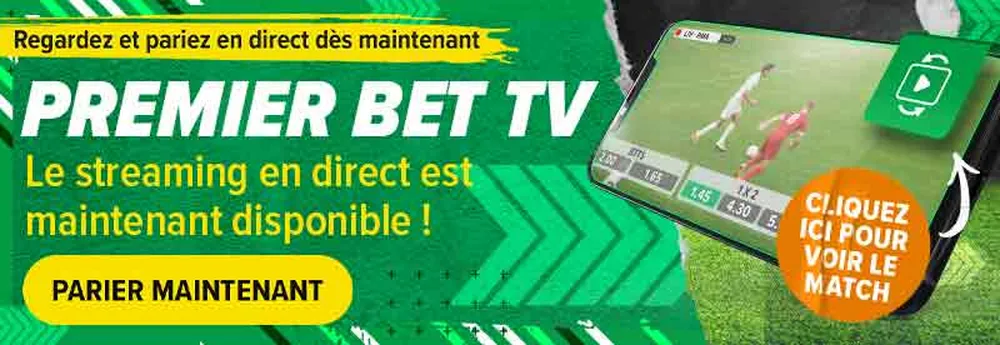 Bannière Premier Bet présentant le direct vidéo dans l’application
