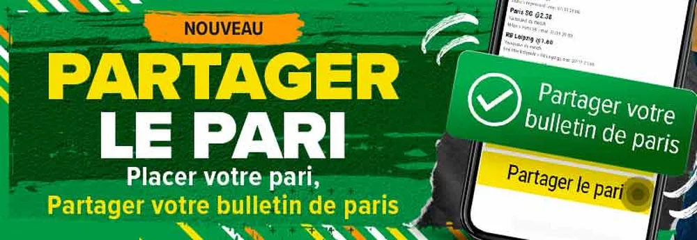 Bannière Premier Bet présentant le partage d’un coupon entre parieurs