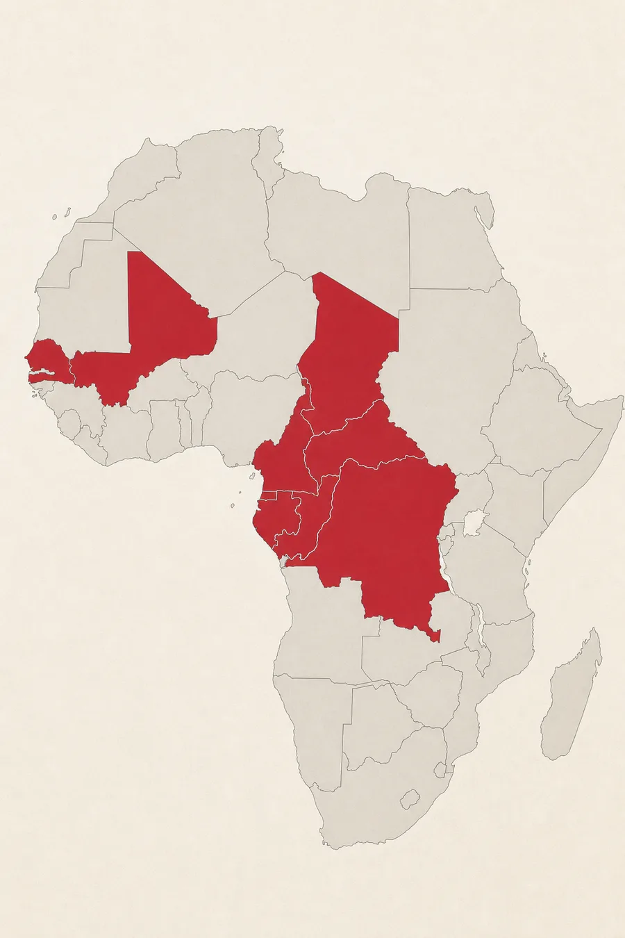 Carte de l’Afrique avec les huit pays francophones où la marque est présente