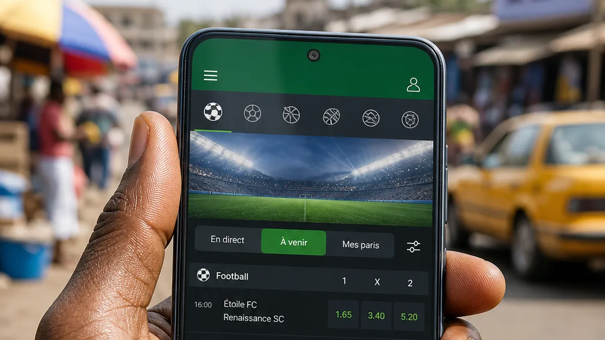Smartphone Android affichant la liste des rencontres et les cotes de Premier Bet